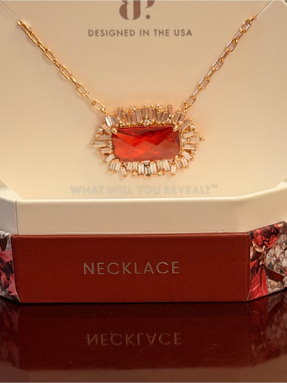 Bomb Party NWT! Rose Gold  Necklace with Garnet and Diamond CZ